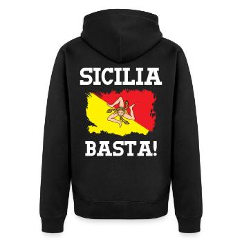 Sizilien Spruch - Sicilia - Unisex Premium Bio Zip Hoodie - Schwarz - Hinten - Nico (187cm)