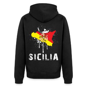 Sicile Rengaine - Sicilia île drapeau - Veste à capuche bio Premium Unisexe - noir - Dos - Nico (187cm)