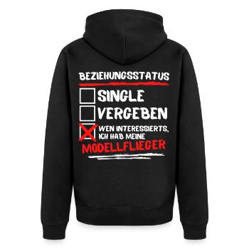 BEZIEHUNGSSTATUS - ICH HAB MEINE MODELLFLIEGER! - Unisex Premium Bio Zip Hoodie - Schwarz - Hinten - Nico (187cm)