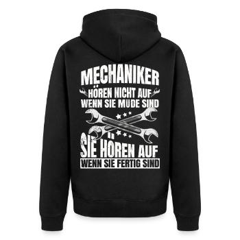 Mechaniker - Unisex Premium Bio Zip Hoodie - Schwarz - Hinten - Nico (187cm)