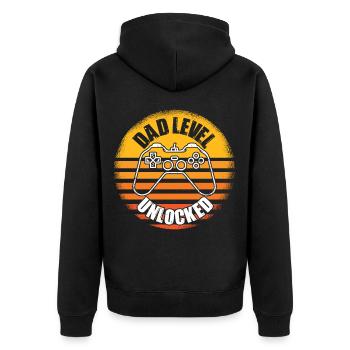Dad Level Unlocked - Unisex Premium Organic Zip Hoodie - black - Back - Nico (187cm)