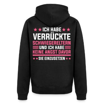 Schwiegertochter Schwiegermutter Schwiegervater - Unisex Premium Bio Zip Hoodie - Schwarz - Hinten - Nico (187cm)