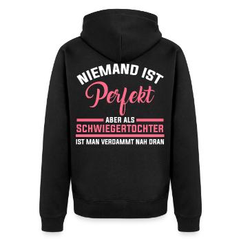 Perfekte Schwiegertochter - Unisex Premium Bio Zip Hoodie - Schwarz - Hinten - Nico (187cm)
