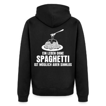 Spaghetti Spruch - Unisex Premium Bio Zip Hoodie - Schwarz - Hinten - Nico (187cm)