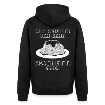 Spaghetti Spruch - Mir reichts - Unisex Premium Bio Zip Hoodie - Schwarz - Hinten - Nico (187cm)
