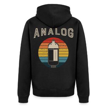 Retro Analoger Modularer Synthesizer Musiker - Unisex Premium Bio Zip Hoodie - Schwarz - Hinten - Nico (187cm)