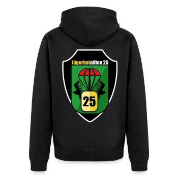 Bundesheer Outfits für JgBtl25 Jägerbataillon 25 - Unisex Premium Bio Zip Hoodie - Schwarz - Hinten - Nico (187cm)