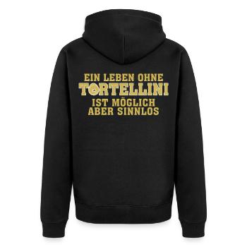 Tortellini Nudeln Pasta Spruch Witz - Unisex Premium Bio Zip Hoodie - Schwarz - Hinten - Nico (187cm)