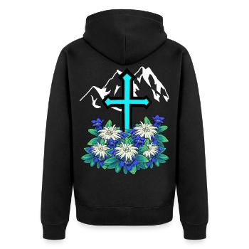 Alps Mountains Cross Gentian Edelweiss Mountain Nature - Unisex Premium Organic Zip Hoodie - black - Back - Nico (187cm)