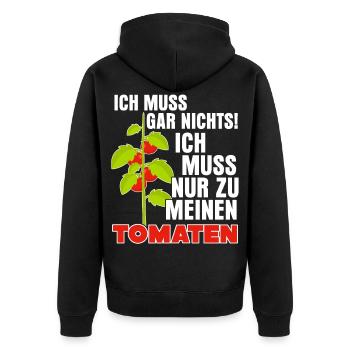 Tomaten Spruch Tomate - Unisex Premium Bio Zip Hoodie - Schwarz - Hinten - Nico (187cm)