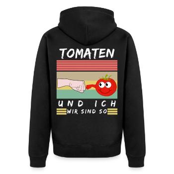 Tomaten und Ich Tomate Spruch - Unisex Premium Bio Zip Hoodie - Schwarz - Hinten - Nico (187cm)