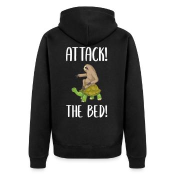 Lustiger Faultier Spruch über Faultiere! - Unisex Premium Bio Zip Hoodie - Schwarz - Hinten - Nico (187cm)