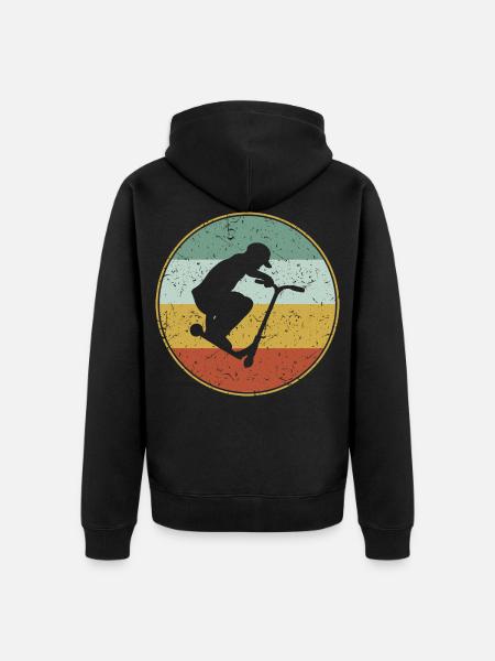 Vintage Stunt Scooter Tretroller Jungs Geschenk - Unisex Premium Bio Zip Hoodie - Schwarz