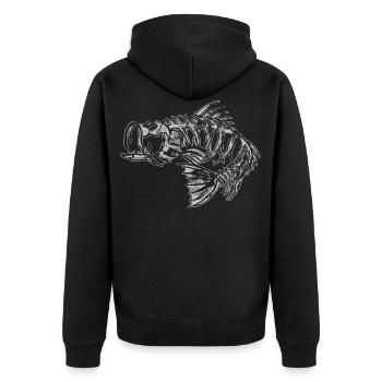 Für richtige Angler - Motiv Barsch Skelett - Unisex Premium Bio Zip Hoodie - Schwarz - Hinten - Nico (187cm)
