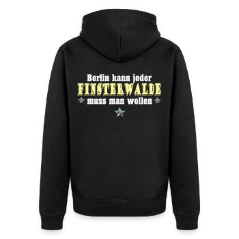 finsterwalde 01 - Unisex Premium Bio Zip Hoodie - Schwarz - Hinten - Nico (187cm)