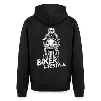 Motorcycle Lifestyle / Motorrad / Motorräder biker - Unisex Premium Bio Zip Hoodie - Schwarz - Hinten - Nico (187cm)