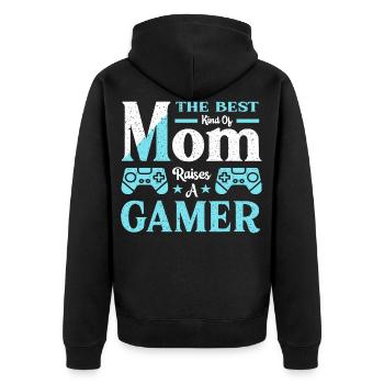 Muttertag Gamer Mom Geschenkidee Lustig - Unisex Premium Bio Zip Hoodie - Schwarz - Hinten - Nico (187cm)