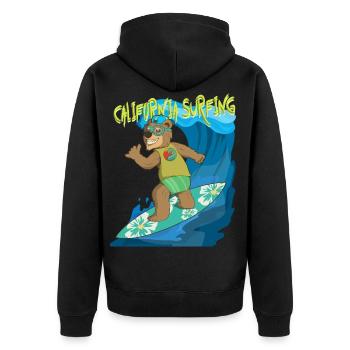 Summer feeling Californian shaka bear surfs the - Unisex Premium Bio Zip Hoodie - Schwarz - Hinten - Nico (187cm)