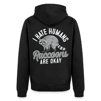 Waschbär Frettchen Marder Racoon Tier Geschenk - Unisex Premium Bio Zip Hoodie - Schwarz - Hinten - Nico (187cm)