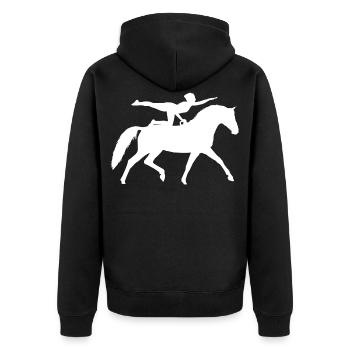 Voltigier Pferde Pferdesport Voltigieren - Unisex Premium Bio Zip Hoodie - Schwarz - Hinten - Nico (187cm)