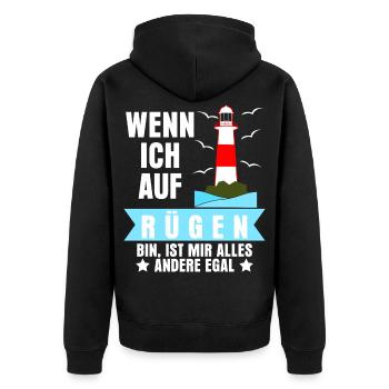 Rügen Spruch Insel Ostsee - Unisex Premium Bio Zip Hoodie - Schwarz - Hinten - Nico (187cm)