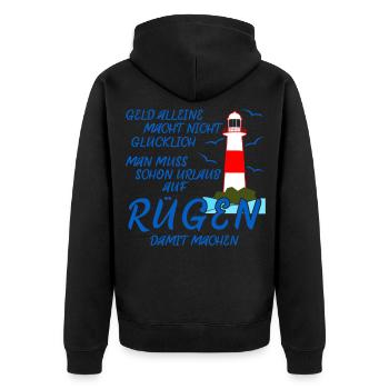 Rügen Spruch Insel Witz - Unisex Premium Bio Zip Hoodie - Schwarz - Hinten - Nico (187cm)