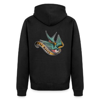 Schwalbe old school - Unisex Premium Bio Zip Hoodie - Schwarz - Hinten - Nico (187cm)