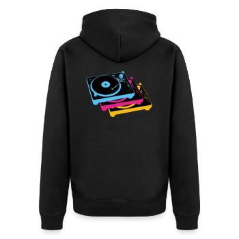 retro vintge oldschool vinyl records turntables - Unisex Premium Organic Zip Hoodie - black - Back - Nico (187cm)