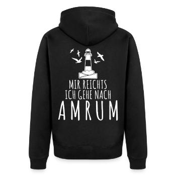 Amrum Spruch - Mir reichts - Unisex Premium Bio Zip Hoodie - Schwarz - Hinten - Nico (187cm)