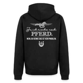 Ja ich rieche nach Pferd - lustiger Reiterspruch - Unisex Premium Bio Zip Hoodie - Schwarz - Hinten - Nico (187cm)