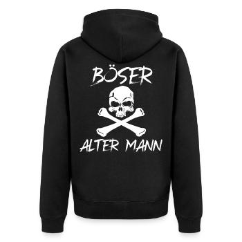 Böser alter Mann Totenkopf - Unisex Premium Bio Zip Hoodie - Schwarz - Hinten - Nico (187cm)
