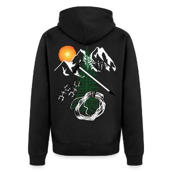 Bergsteiger Karabiner Sackleine Abseilen Gipfel - Unisex Premium Bio Zip Hoodie - Schwarz - Hinten - Nico (187cm)