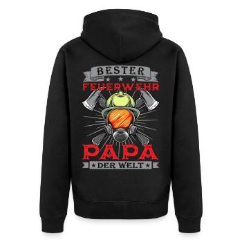 Feuerwehr Papa Vater Feuerwehrhelm Berufsfeuerwehr - Unisex Premium Bio Zip Hoodie - Schwarz - Hinten - Nico (187cm)