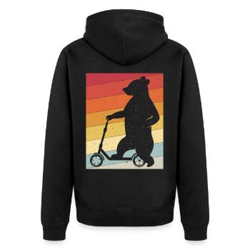 Kick Roller Scooter Bär Retro Vintage - Unisex Premium Bio Zip Hoodie - Schwarz - Hinten - Nico (187cm)