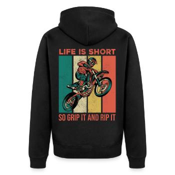 Retro Motorcross - Unisex Premium Bio Zip Hoodie - Schwarz - Hinten - Nico (187cm)