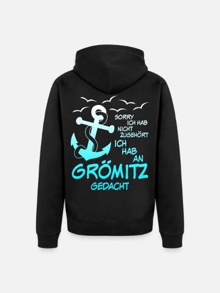 Grömitz Spruch mit Anker - Unisex Premium Bio Zip Hoodie - Schwarz