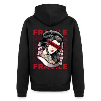 Geisha Fragile Grunge Japanese Aesthetic Geschenk - Unisex Premium Bio Zip Hoodie - Schwarz - Hinten - Nico (187cm)
