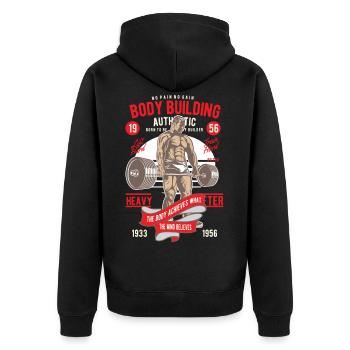 Kraftsport Retro Vintage - Bodybuilding 1956 - Unisex Premium Bio Zip Hoodie - Schwarz - Hinten - Nico (187cm)