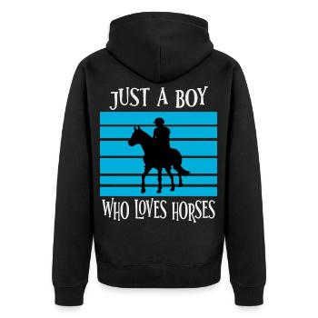 Only a boy who loves horses - Unisex Premium Organic Zip Hoodie - black - Back - Nico (187cm)