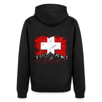 Schweiz Tshirt Zürich Bern Flagge Switzerland - Unisex Premium Bio Zip Hoodie - Schwarz - Hinten - Nico (187cm)