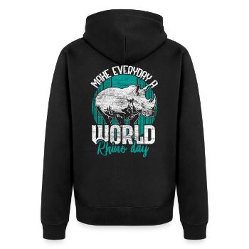 Nashorn Rhino Tiere - Unisex Premium Bio Zip Hoodie - Schwarz - Hinten - Nico (187cm)