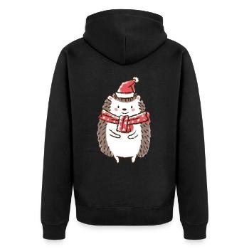 Christmas Hedgehog Christmas Hat Santa Claus - Unisex Premium Organic Zip Hoodie - black - Back - Nico (187cm)