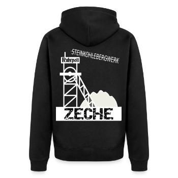 Ruhrpott Zeche - Unisex Premium Bio Zip Hoodie - Schwarz - Hinten - Nico (187cm)