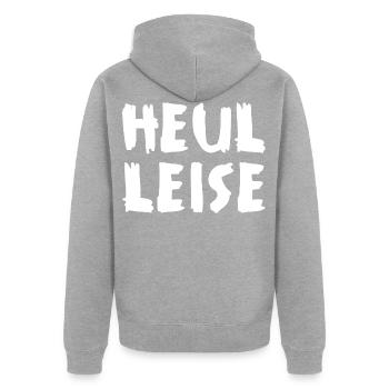 Heul Leise - Unisex Premium Bio Zip Hoodie - Grau meliert - Hinten - Nico (187cm)