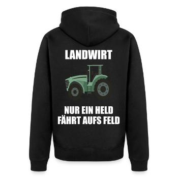 Traktor Landwirt Nur ein Held Fährt Aufs Feld - Unisex Premium Bio Zip Hoodie - Schwarz - Hinten - Nico (187cm)