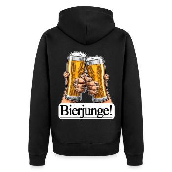 Bierjunge! - Unisex Premium Bio Zip Hoodie - Schwarz - Hinten - Nico (187cm)