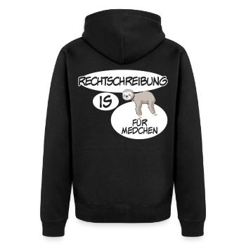 Rechtschreibung Spruch Witz - Unisex Premium Bio Zip Hoodie - Schwarz - Hinten - Nico (187cm)