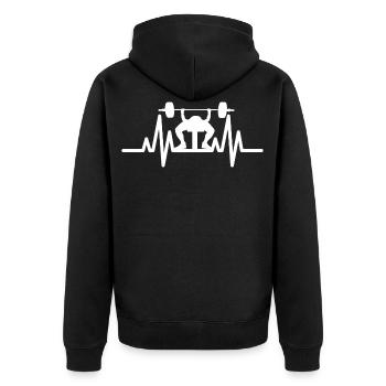 Bankdrücken Heart Beat Power Lifting Herzschlag - Unisex Premium Bio Zip Hoodie - Schwarz - Hinten - Nico (187cm)
