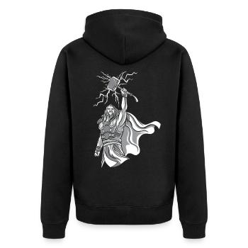 Odin Wikinger Valhalla Vikinger Hammer Thor Odin - Unisex Premium Bio Zip Hoodie - Schwarz - Hinten - Nico (187cm)