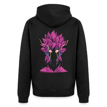 Manga Superheld Figur - Unisex Premium Bio Zip Hoodie - Schwarz - Hinten - Nico (187cm)